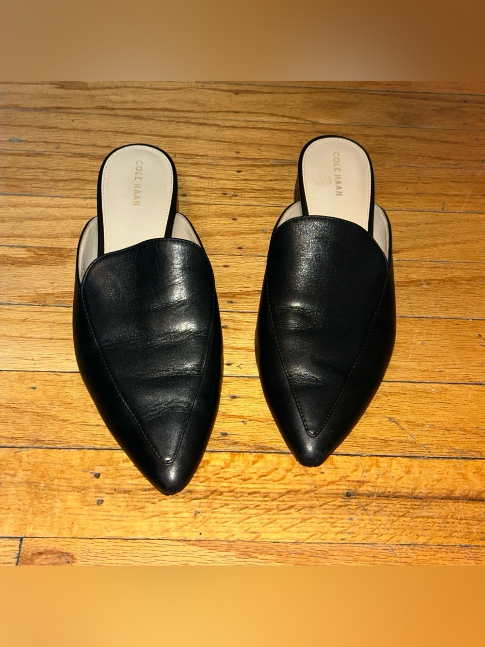Cole Haan Women's Piper Leather Pointed-Toe Mules Black Leather Shoes Sz 8 Read